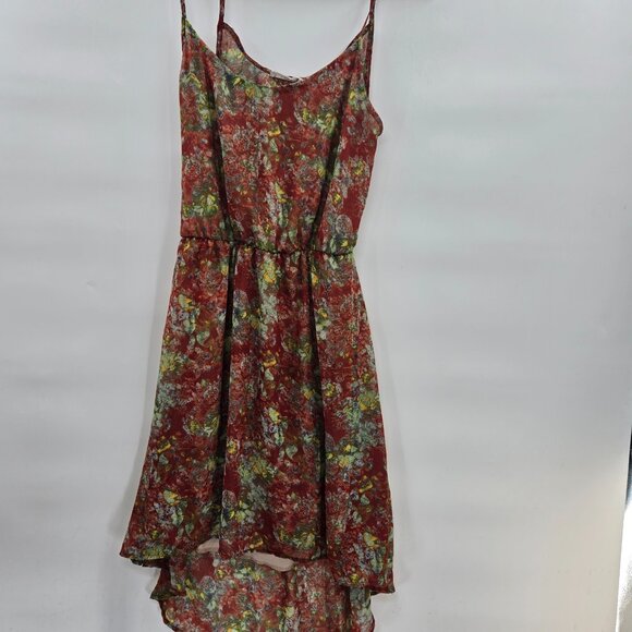 Lush Red Floral Scoop Neck Open Back Lined Hi-Lo Dress Large - Picture 8 of 9